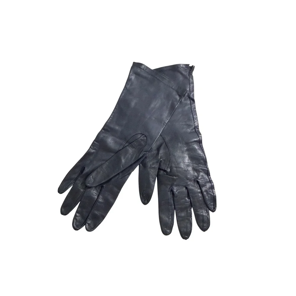 Barra Black Genuine Leather Gloves Made in Italy Vintage E 5 Dress Gloves